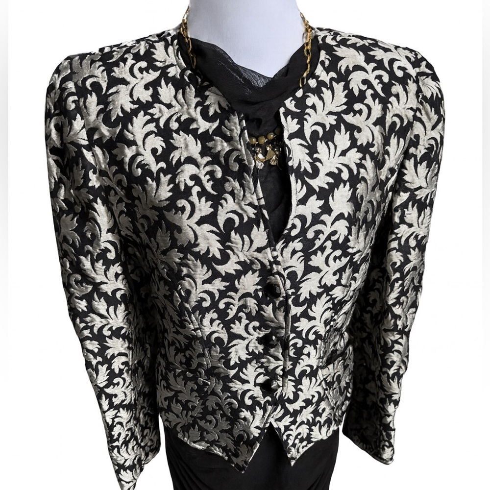 Ungaro Ter Metallic Brocade Blazer | Black & Ivory Jacquard | Size 10